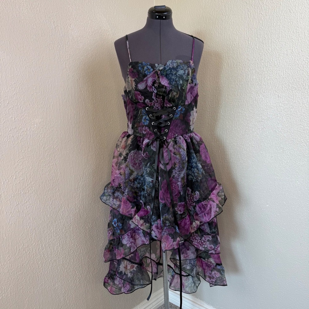 Shien Purple Floral High-Low Corset Dress Ruffle Chiffon Fairycore Whimsygoth 1X